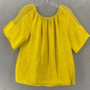Terzo Millennio Made in Italy Linen Blend Top Crochet Detail‎ Yellow M Boho